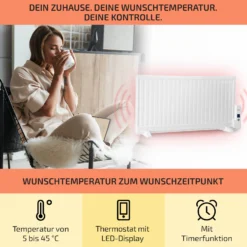Wallander Ölradiator 1000W Thermostat Ölheizung Ultraflach Weiß -Klarstein Verkaufs 10033102 de 0003 usp