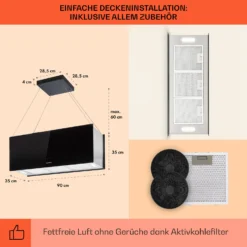 Kronleuchter XL Inselabzugshaube 90cm Umluft 590m³/h LED Touch Schwarz -Klarstein Verkaufs 10033108 de 0005 usp