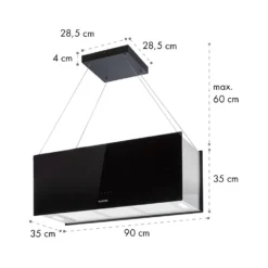 Kronleuchter XL Inselabzugshaube 90cm Umluft 590m³/h LED Touch Schwarz -Klarstein Verkaufs 10033108 yy 0011 dimensions