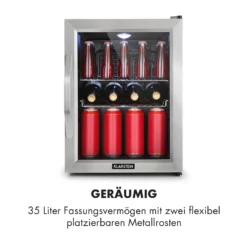 Beersafe M Kühlschrank 33 Liter 2 Böden Panoramaglastür Edelstahl -Klarstein Verkaufs 10033119 de 0004 logo