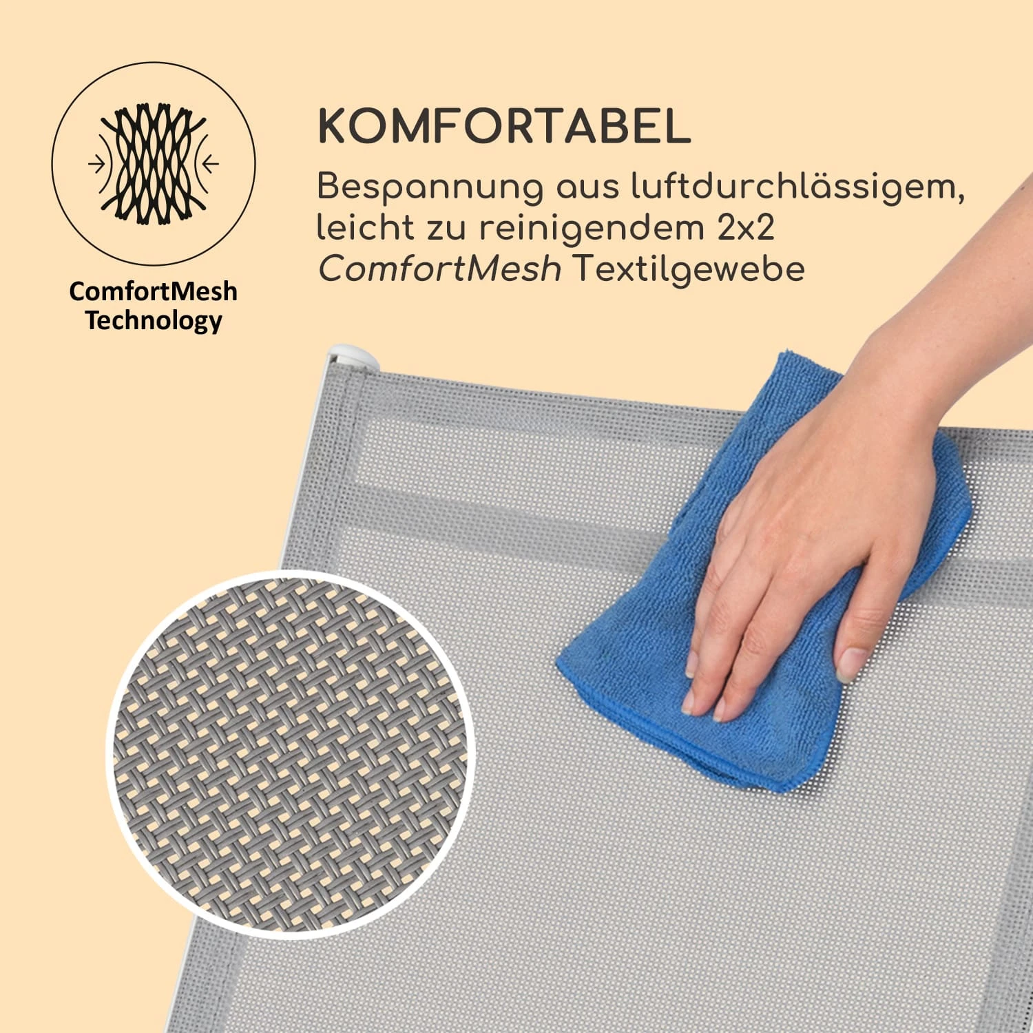 Almeria Klappstuhl 2er-Set 56,5x107x68 cm ComfortMesh Aluminium Almeria Klappstuhl 2er-Set 56,5x107x68 Cm ComfortMesh Aluminium -Klarstein Verkaufs 10033401 de 0009 logo