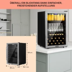 Beersafe 5XL Kühlschrank 148 Liter 3 Böden Panoramaglastür Edelstahl -Klarstein Verkaufs 10033435 DE 0006 usp