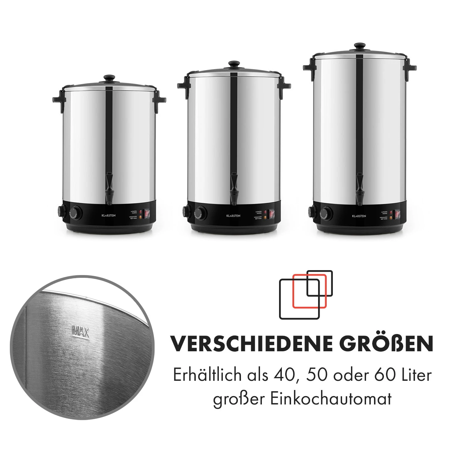 KonfiStar 50 Einkochautomat Getränkespender 2500W 50L Edelstahl KonfiStar 50 Einkochautomat Getränkespender 2500W 50L Edelstahl -Klarstein Verkaufs 10033525 de 0009 logo