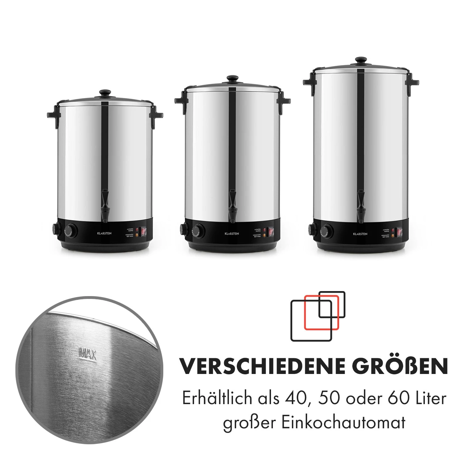 KonfiStar 60 Einkochautomat Getränkespender 2500W 60L 110°C 120min KonfiStar 60 Einkochautomat Getränkespender 2500W 60L 110°C 120min -Klarstein Verkaufs 10033526 de 0009 logo