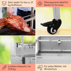 Sauenland Pro Spanferkelgrill Drehspieß 13W 4 Rollen Edelstahl -Klarstein Verkaufs 10033566 de 0005 usp