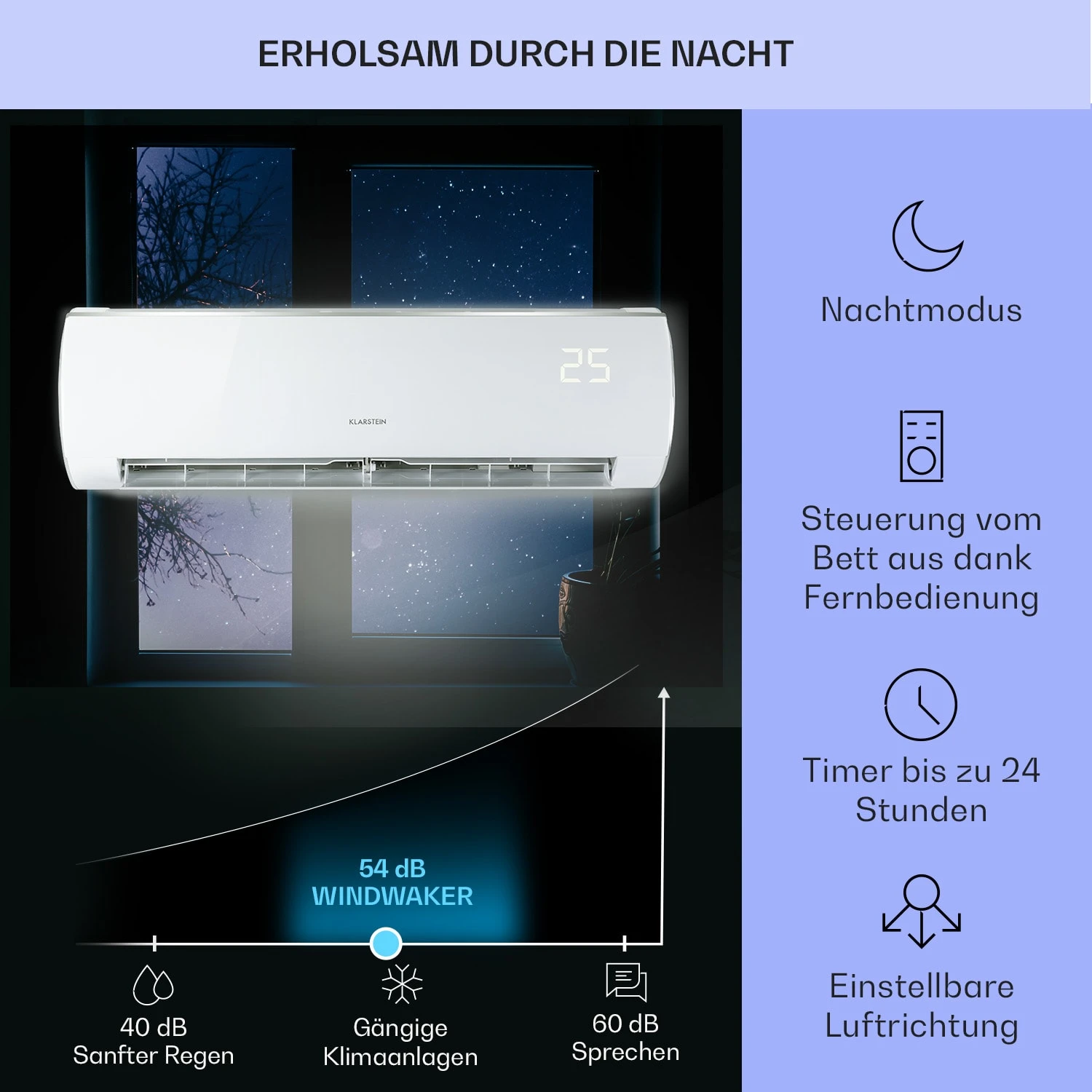 Windwaker Eco Split-Klimaanlage 9.000 BTU/2,7 kW Luftdurchsatz 610 m³/h max. A++ Windwaker Eco Split-Klimaanlage 9.000 BTU/2,7 KW Luftdurchsatz 610 M³/h Max. A++ -Klarstein Verkaufs 10033600 de 0004 usp