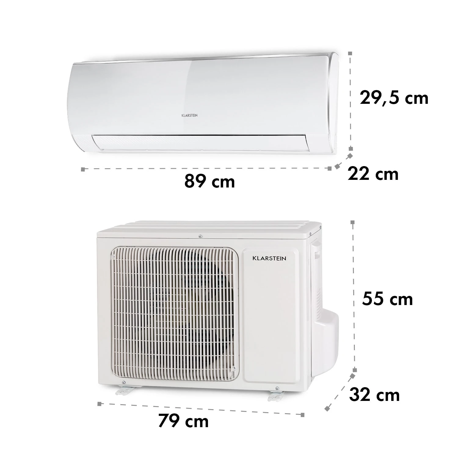 Windwaker Eco Split-Klimaanlage 9.000 BTU/2,7 kW Luftdurchsatz 610 m³/h max. A++ Windwaker Eco Split-Klimaanlage 9.000 BTU/2,7 KW Luftdurchsatz 610 M³/h Max. A++ -Klarstein Verkaufs 10033600 yy 0007 dimensions