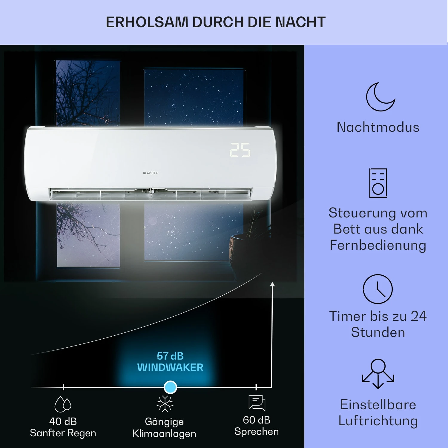 Windwaker Eco Split-Klimaanlage 12.000 BTU/3,5 kW Luftdurchsatz 680 m³/h max. A++ Windwaker Eco Split-Klimaanlage 12.000 BTU/3,5 KW Luftdurchsatz 680 M³/h Max. A++ -Klarstein Verkaufs 10033601 de 0004 usp