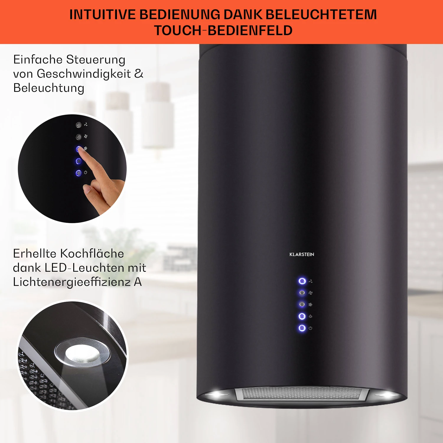 Beretta Inselabzugshaube Ø35cm 650m³/h LED inkl. Aktivkohlefilter Beretta Inselabzugshaube Ø35cm 650m³/h LED Inkl. Aktivkohlefilter -Klarstein Verkaufs 10033718 de 0004 usp