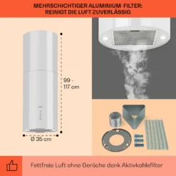Beretta Inselabzugshaube Ø35cm Ab-/Umluft 650m³/h LED Edelstahl -Klarstein Verkaufs 10033719 de 0005 usp