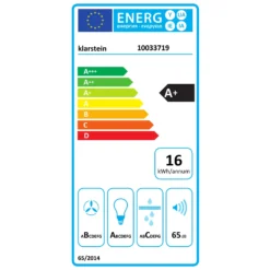 Beretta Inselabzugshaube Ø35cm Ab-/Umluft 650m³/h LED Edelstahl -Klarstein Verkaufs 10033719 energy label