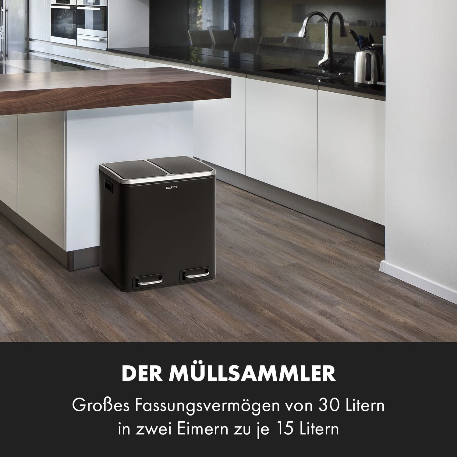 Trash Gordon Treteimer 30L / 2x15L geräuschlos PP Edelstahl schwarz Trash Gordon Treteimer 30L / 2x15L Geräuschlos PP Edelstahl Schwarz -Klarstein Verkaufs 10033721 de 0002 logo