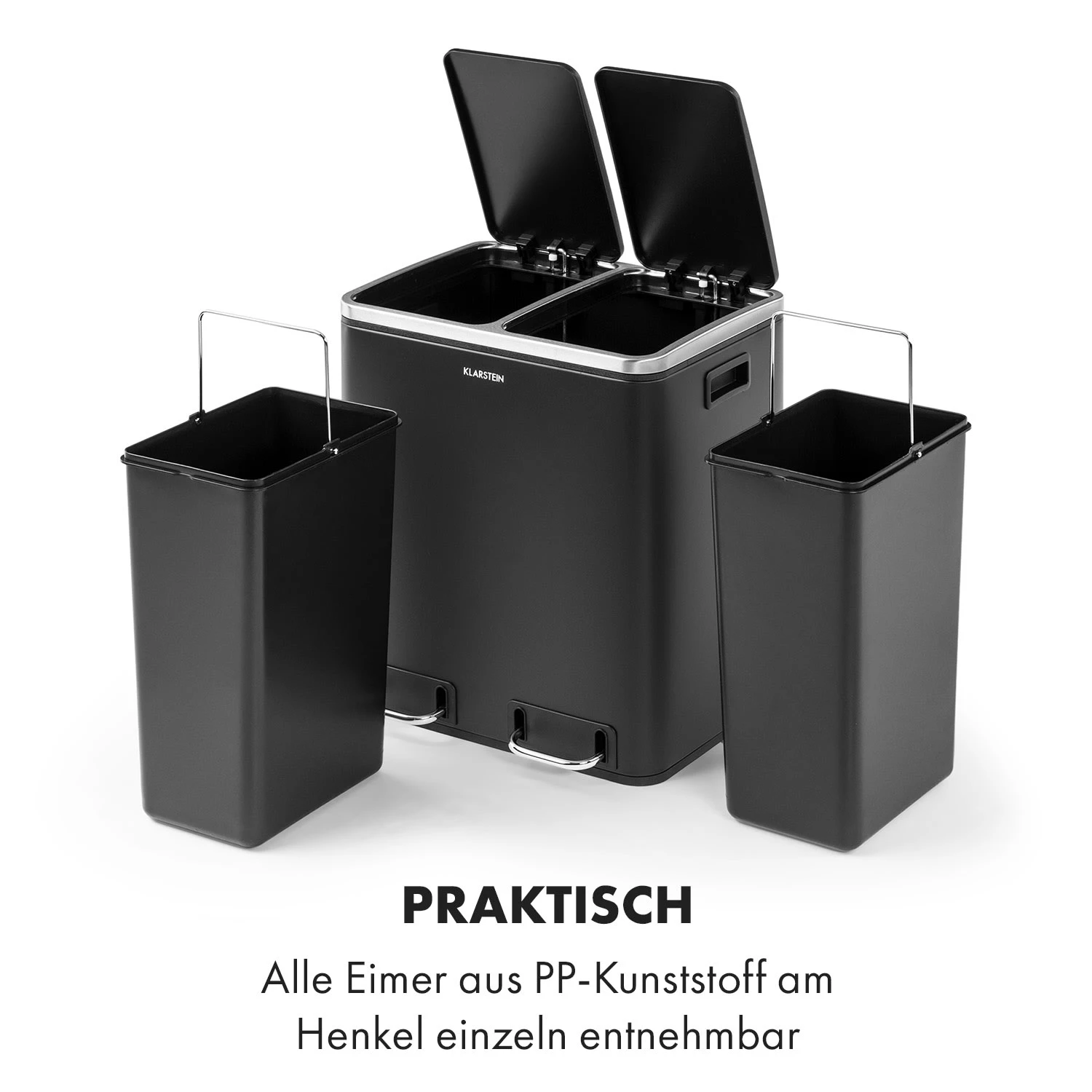Trash Gordon Treteimer 30L / 2x15L geräuschlos PP Edelstahl schwarz Trash Gordon Treteimer 30L / 2x15L Geräuschlos PP Edelstahl Schwarz -Klarstein Verkaufs 10033721 de 0005 logo