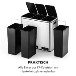 Grandmaster Trash Treteimer 54l / 3x18L Geräuschlos PP Edelstahl -Klarstein Verkaufs 10033726 de 0005 logo