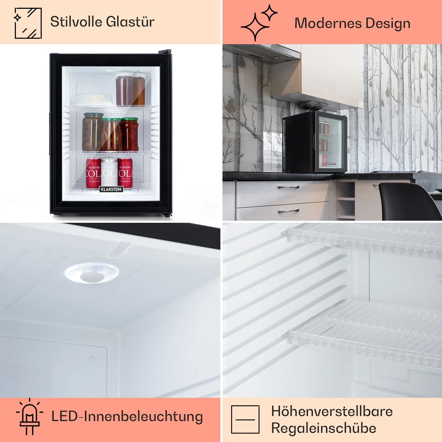 Brooklyn 42 Mini-Kühlschrank Glastür LED Ablage Brooklyn 42 Mini-Kühlschrank Glastür LED Ablage -Klarstein Verkaufs 10033821 DE 0005 usp