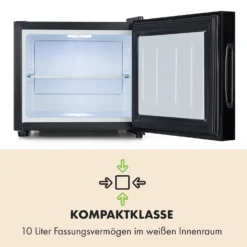 Frosty Mini-Kühlschrank EEC A Spiegelglastür 10 Liter Schwarz -Klarstein Verkaufs 10033836 de 0005 logo