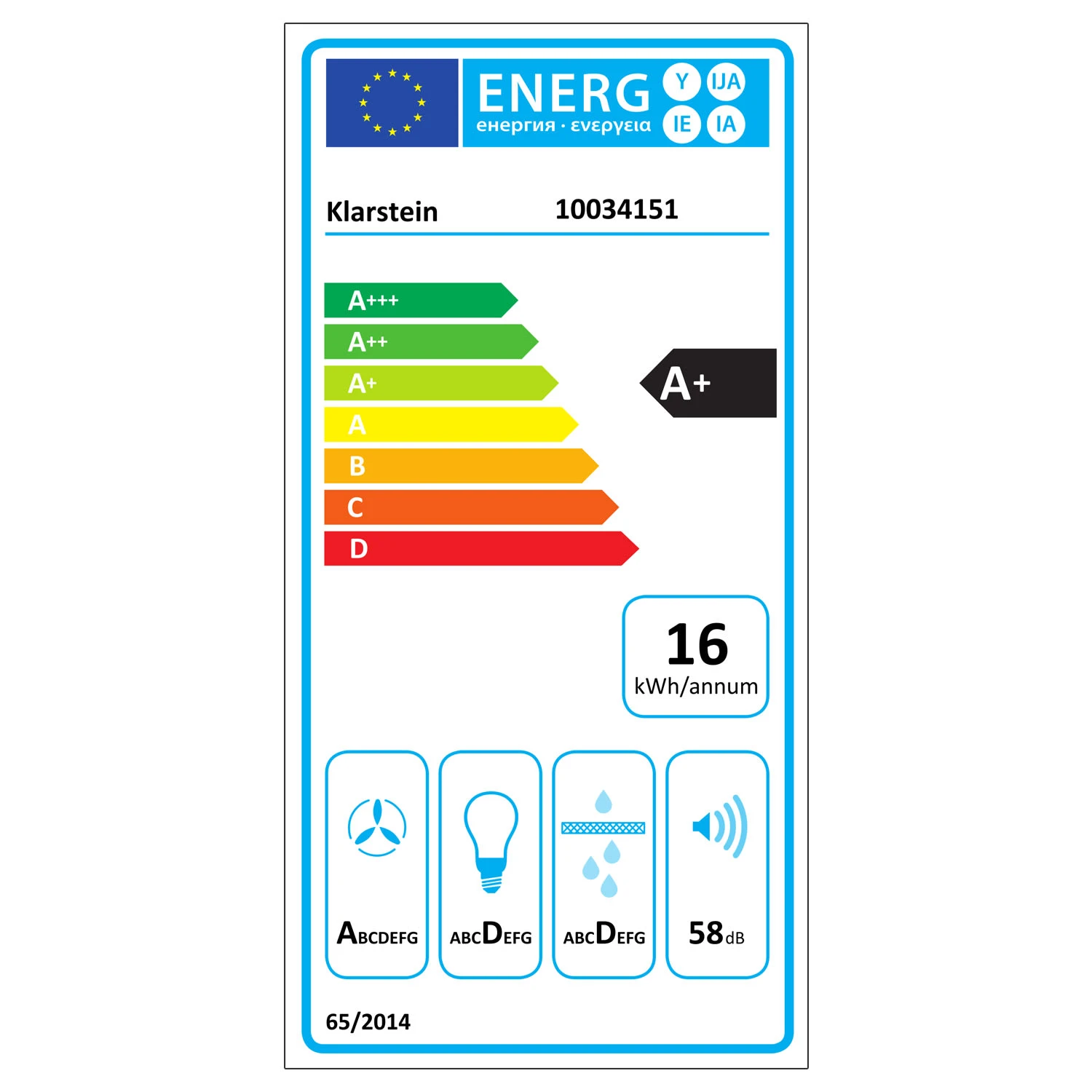 Mirage 60 Dunstabzugshaube 550 m³/h Touch-Panel Ambient EEC A++ weiß Mirage 60 Dunstabzugshaube 550 M³/h Touch-Panel Ambient EEC A++ Weiß -Klarstein Verkaufs 10034151 energy label