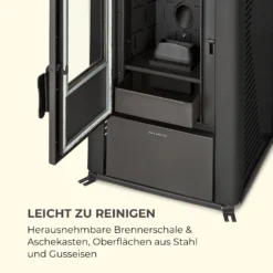 Energiewende Pelletofen 5/10 KW 5 Stufen Timer 18kg 250m³ Fernbedienung Schwarz -Klarstein Verkaufs 10034153 de 0008 logo