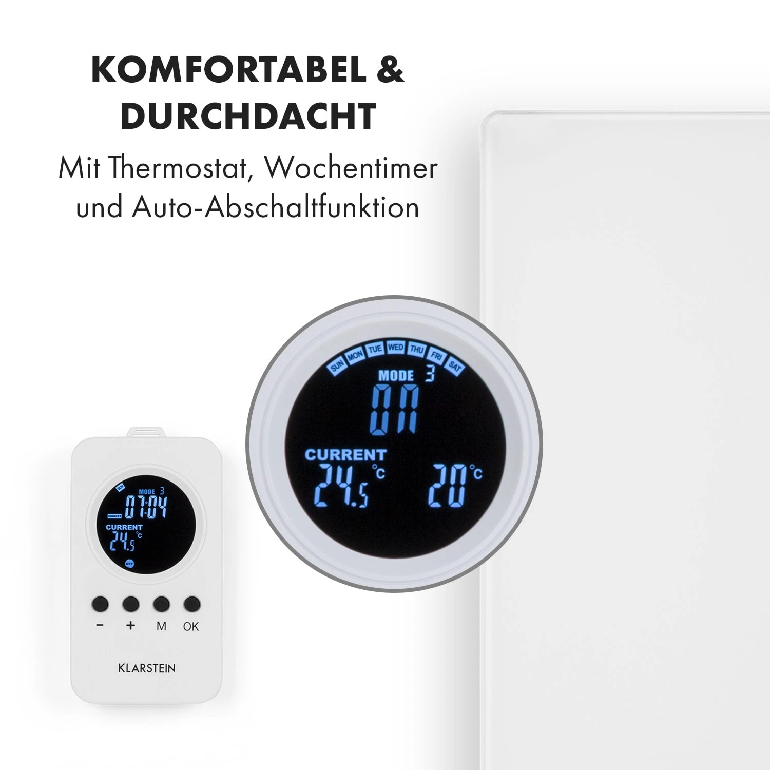 Crystal Wall Infrarotheizung 100x60cm 600W Wochentimer IP54 weiß Crystal Wall Infrarotheizung 100x60cm 600W Wochentimer IP54 Weiß -Klarstein Verkaufs 10034223 de 0004 logo