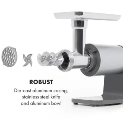 Mett Max Elektrischer Fleischwolf 600W Kupfermotor Aluminium -Klarstein Verkaufs 10034244 yy 0005 logo Klarstein Mett Max elektrischer Fleischwolf grau