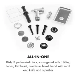 Mett Max Elektrischer Fleischwolf 600W Kupfermotor Aluminium -Klarstein Verkaufs 10034244 yy 0006 logo Klarstein Mett Max elektrischer Fleischwolf grau