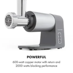 Mett Max Elektrischer Fleischwolf 600W Kupfermotor Aluminium -Klarstein Verkaufs 10034244 yy 0007 logo Klarstein Mett Max elektrischer Fleischwolf grau