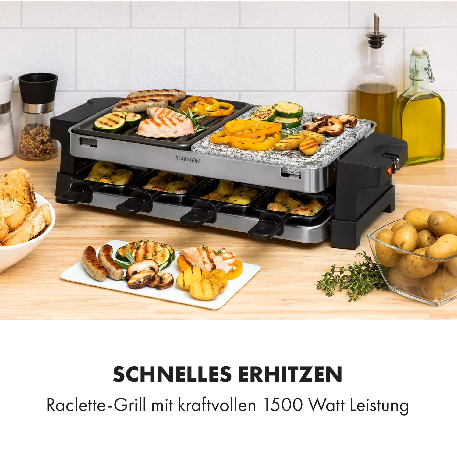 Sirloin Raclette 1500W Aluminium / Stein 8 Personen Kontroll-LED Sirloin Raclette 1500W Aluminium / Stein 8 Personen Kontroll-LED -Klarstein Verkaufs 10034275 de 0002 logo