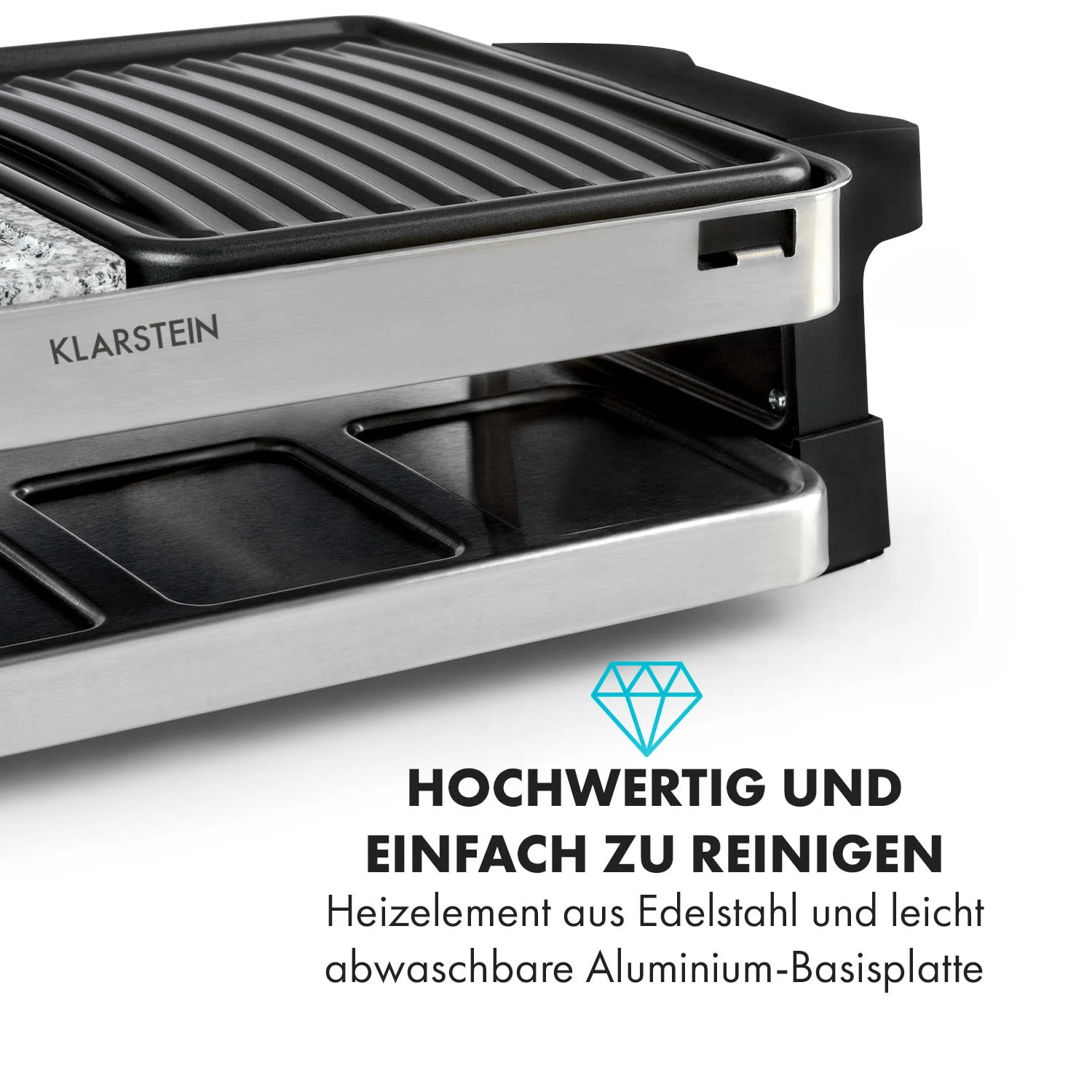 Sirloin Raclette 1500W Aluminium / Stein 8 Personen Kontroll-LED Sirloin Raclette 1500W Aluminium / Stein 8 Personen Kontroll-LED -Klarstein Verkaufs 10034275 de 0003 logo