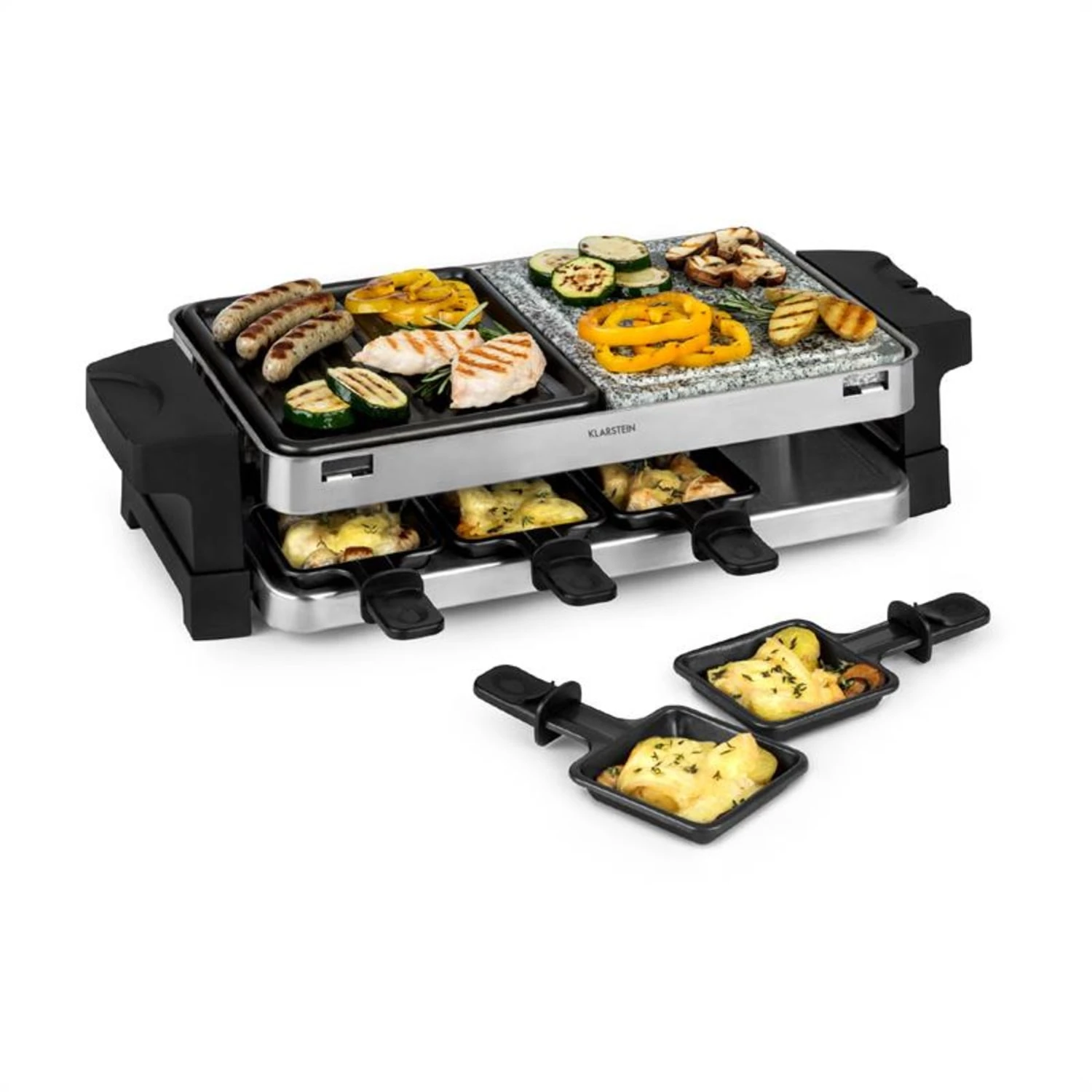 Sirloin Raclette 1500W Aluminium / Stein 8 Personen Kontroll-LED Sirloin Raclette 1500W Aluminium / Stein 8 Personen Kontroll-LED -Klarstein Verkaufs 10034275 yy 0001 titel Klarstein Sirloin Raclette 1500W