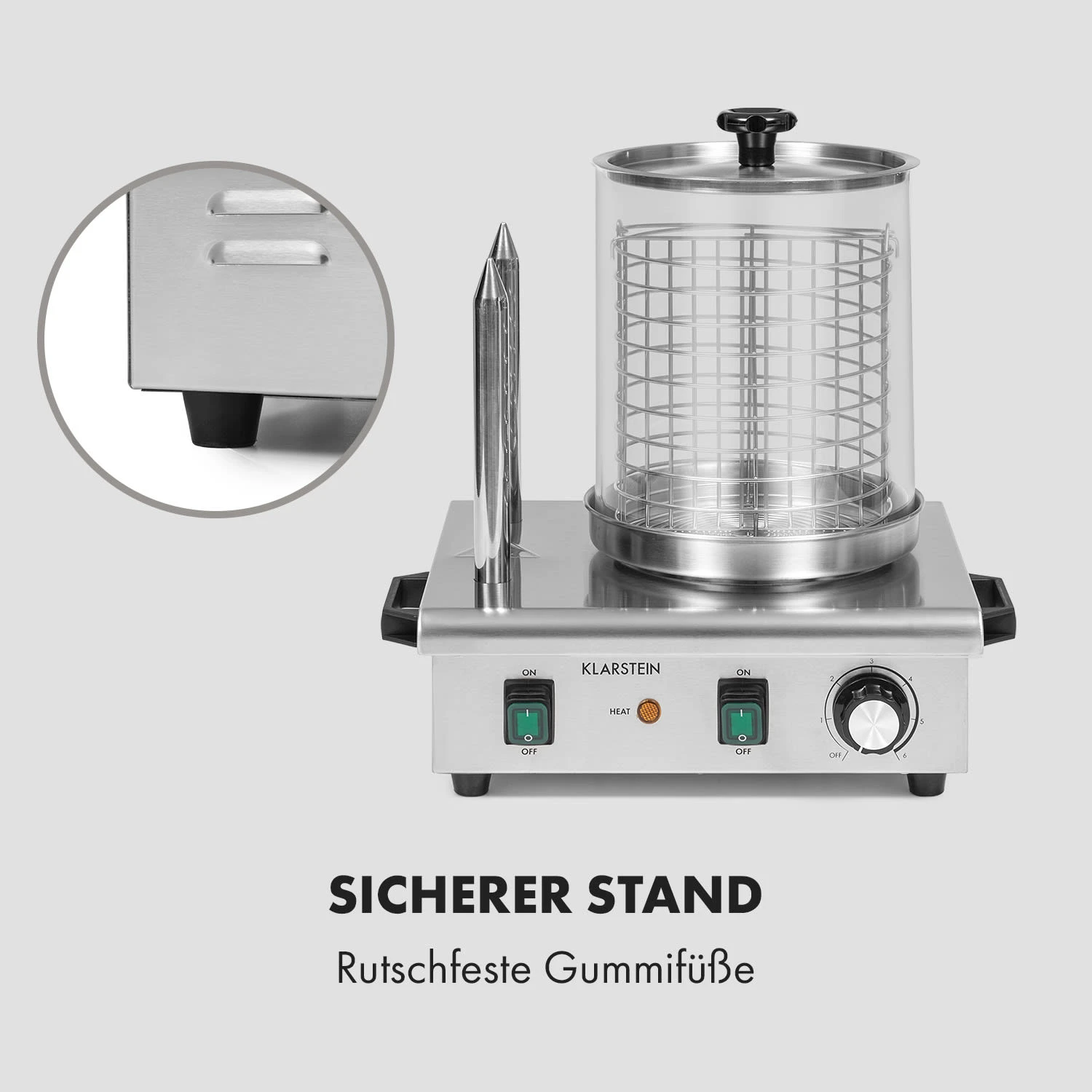 Wurstfabrik Pro 550 Hot Dog Maker 550W 2 Spieße 5L 30-100°C Edelstahl Wurstfabrik Pro 550 Hot Dog Maker 550W 2 Spieße 5L 30-100°C Edelstahl -Klarstein Verkaufs 10034453 de 0008 logo