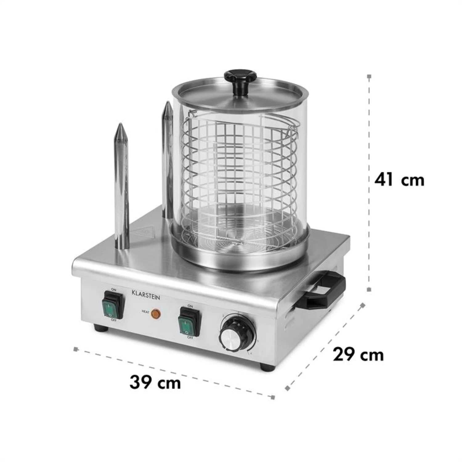 Wurstfabrik Pro 550 Hot Dog Maker 550W 2 Spieße 5L 30-100°C Edelstahl Wurstfabrik Pro 550 Hot Dog Maker 550W 2 Spieße 5L 30-100°C Edelstahl -Klarstein Verkaufs 10034453 yy 0010 logo Klarstein Wurstfabrik Pro 550 Hot Dog Maker 550W