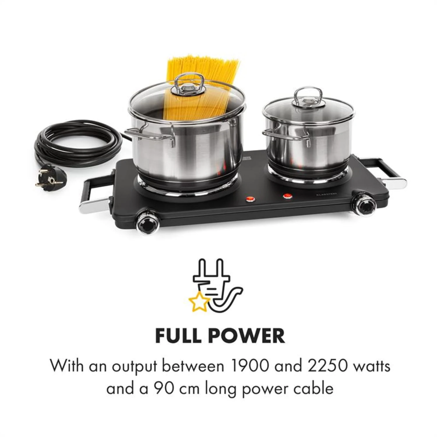 Cookorama Doppelkochplatte 1900-2250 W 150/180 mm Ø 5 Stufen schwarz Cookorama Doppelkochplatte 1900-2250 W 150/180 Mm Ø 5 Stufen Schwarz -Klarstein Verkaufs 10034573 yy 0004 logo Klarstein Cookorama Doppelkochplatte schwarz