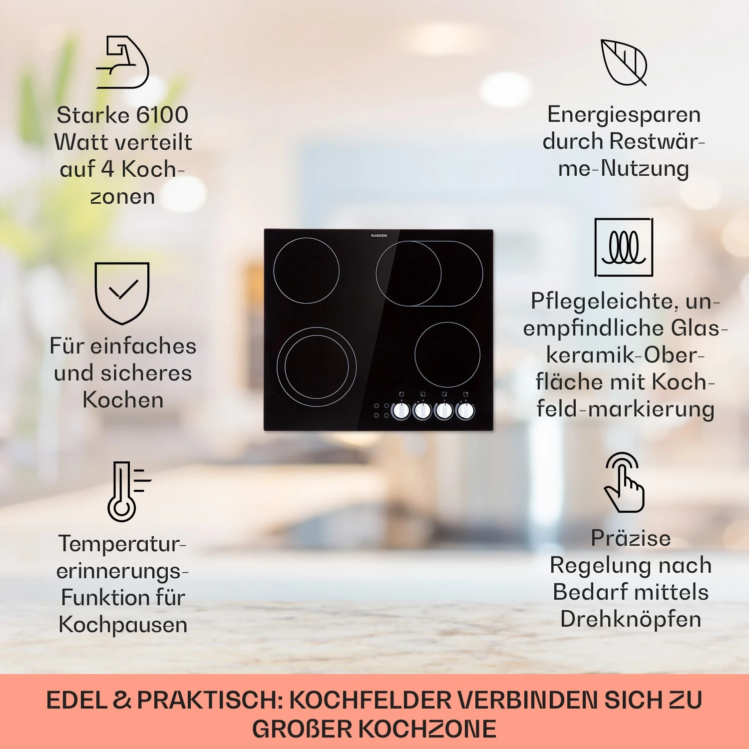 EasyCook Keramikkochfeld 6100W Drehregler schwarz EasyCook Keramikkochfeld 6100W Drehregler Schwarz -Klarstein Verkaufs 10034604 de 0002 usp