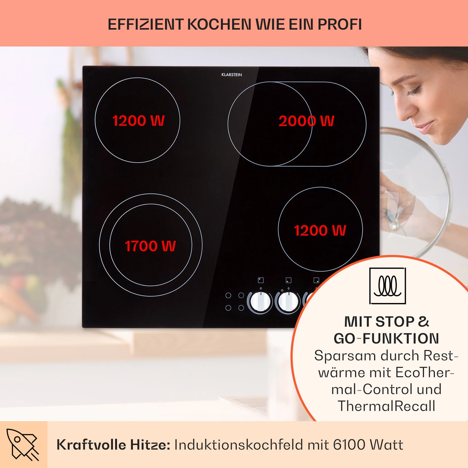 EasyCook Keramikkochfeld 6100W Drehregler schwarz EasyCook Keramikkochfeld 6100W Drehregler Schwarz -Klarstein Verkaufs 10034604 de 0003 usp