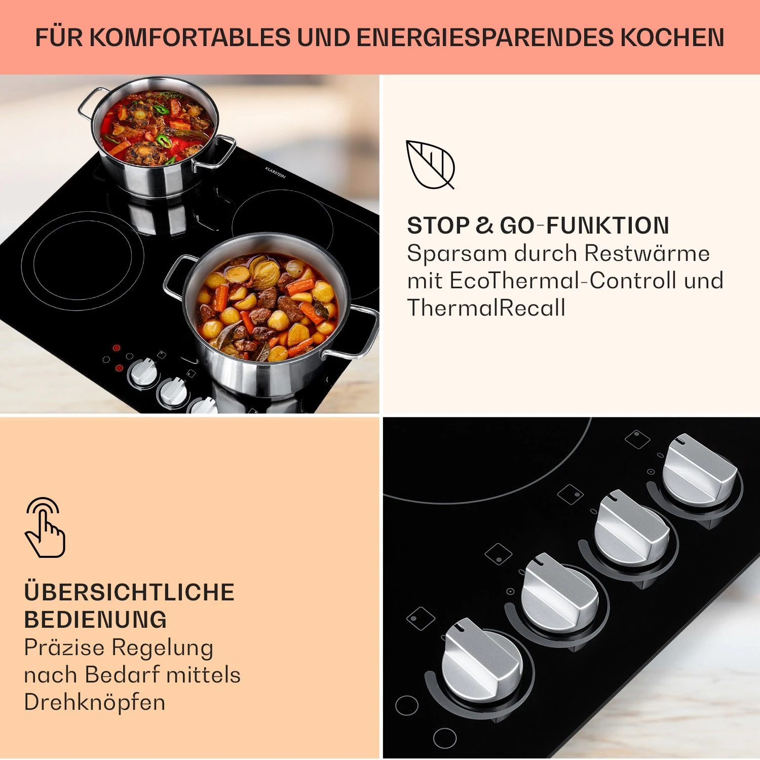 EasyCook Keramikkochfeld 6100W Drehregler schwarz EasyCook Keramikkochfeld 6100W Drehregler Schwarz -Klarstein Verkaufs 10034604 de 0004 usp