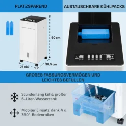 Freshboxx 3-in-1 Luftkühler 65 W 360 M³/h 6 Liter 2 Kühlakkus Mobil -Klarstein Verkaufs 10034629 de 0006 usp