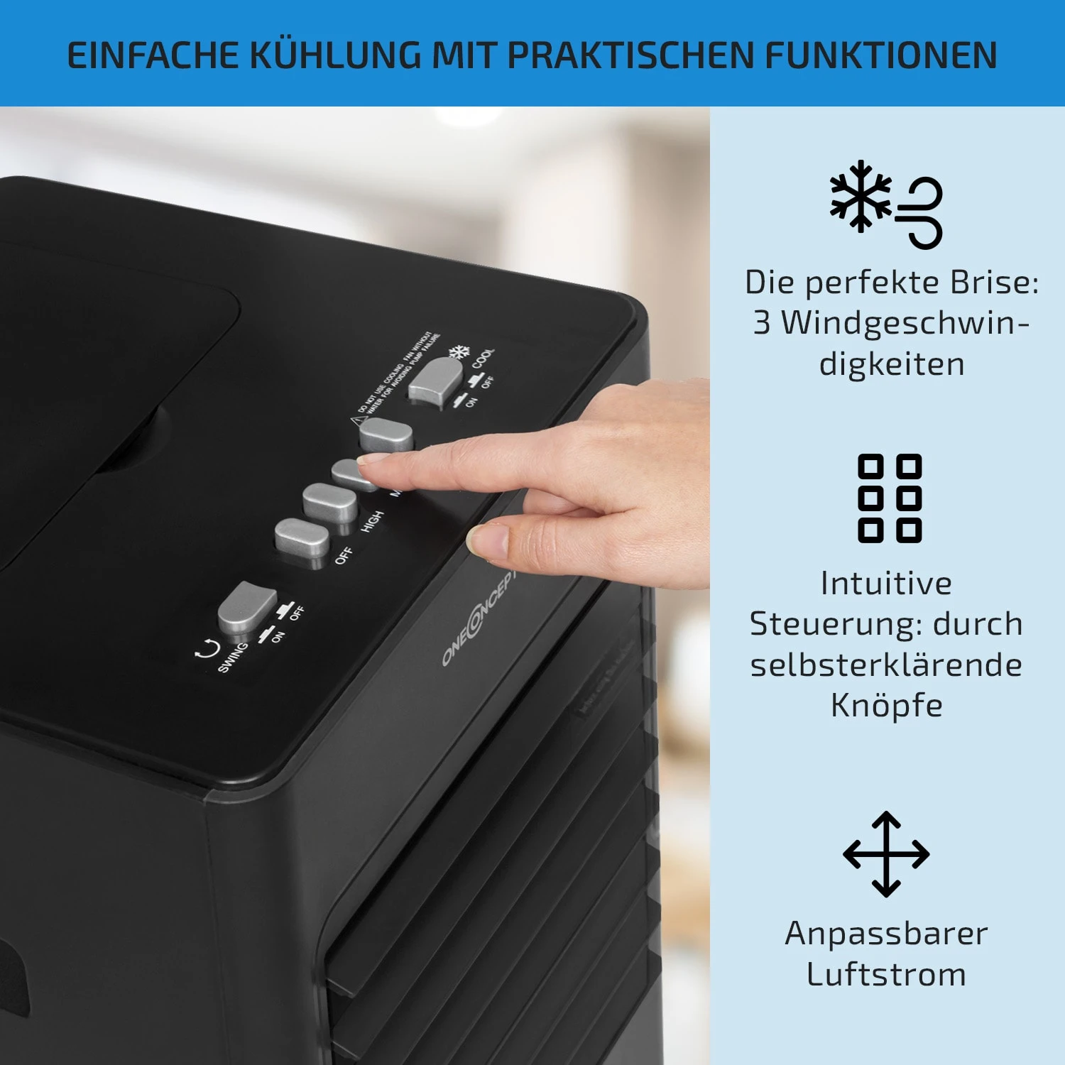 Freshboxx 3-in-1 Luftkühler 65 W 360 m³/h 6 Ltr Oszillation mobil Freshboxx 3-in-1 Luftkühler 65 W 360 M³/h 6 Ltr Oszillation Mobil -Klarstein Verkaufs 10034630 de 0004 usp