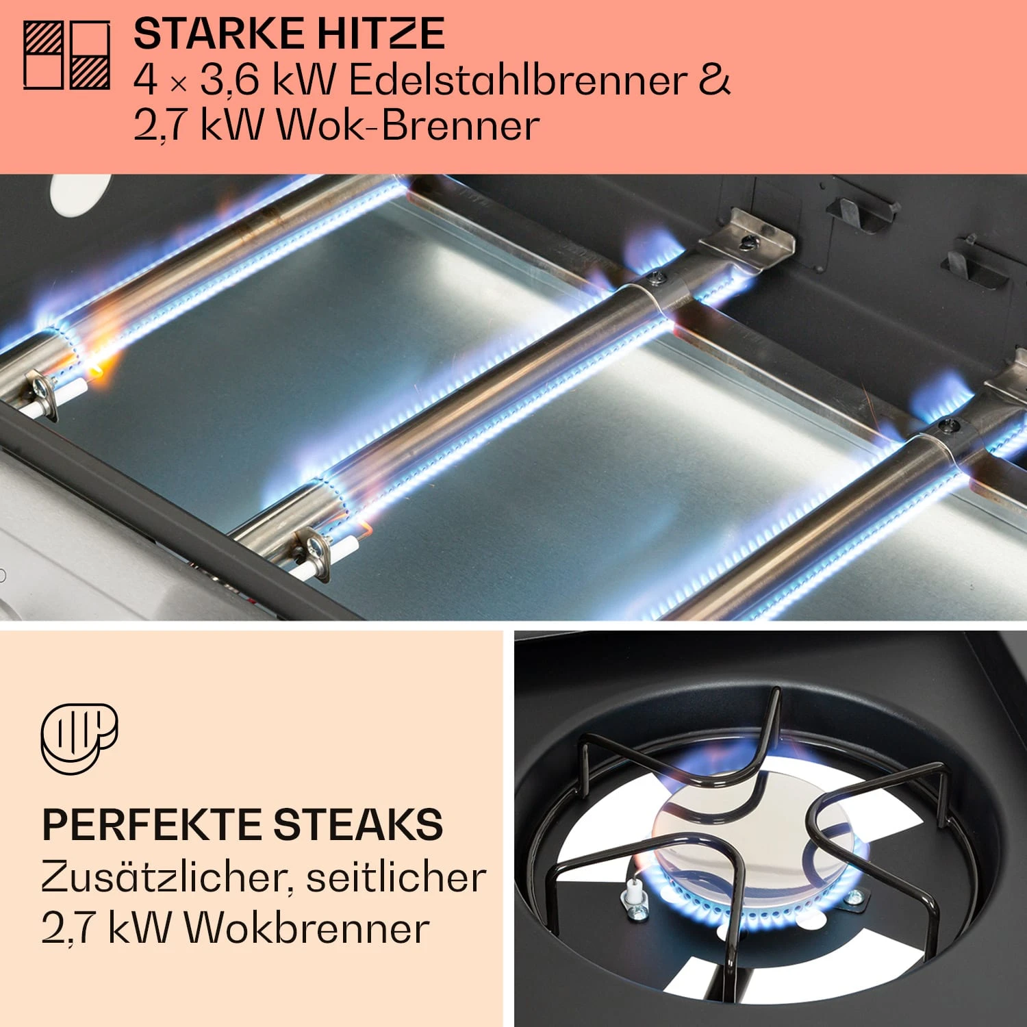 Tomahawk Gasgrill 4x3,6 kW + 2,7 kW Brenner 66x43,5 cm Grill Edelstahl Tomahawk Gasgrill 4x3,6 KW + 2,7 KW Brenner 66x43,5 Cm Grill Edelstahl -Klarstein Verkaufs 10034710 de 0003 usp