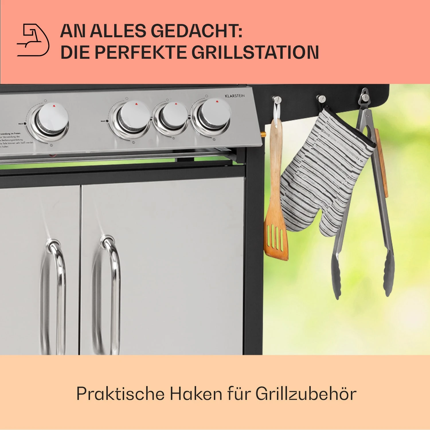Tomahawk Gasgrill 4x3,6 kW + 2,7 kW Brenner 66x43,5 cm Grill Edelstahl Tomahawk Gasgrill 4x3,6 KW + 2,7 KW Brenner 66x43,5 Cm Grill Edelstahl -Klarstein Verkaufs 10034710 de 0007 usp