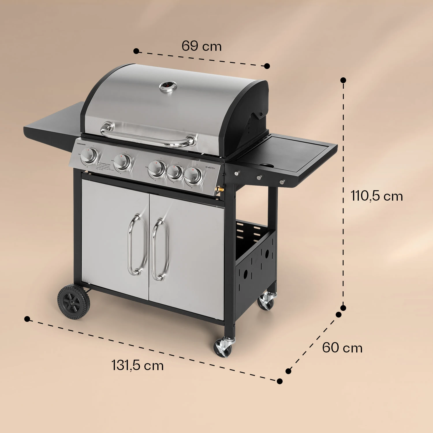 Valkyrie Gasgrill 4x3,5 kW + 3,15 kW Brenner 74x44 cm Grill Edelstahl Valkyrie Gasgrill 4x3,5 KW + 3,15 KW Brenner 74x44 Cm Grill Edelstahl -Klarstein Verkaufs 10034715 yy 0008 dimensions