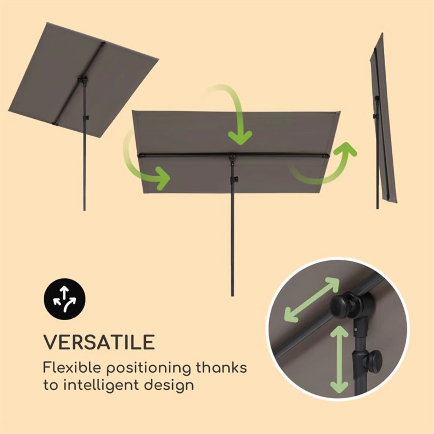 Flex-Shade L Sonnenschirm 130 x 180 cm Polyester UV 50 dunkelgrau Flex-Shade L Sonnenschirm 130 X 180 Cm Polyester UV 50 Dunkelgrau -Klarstein Verkaufs 10034726 yy 0003 logo Blumfeldt Flex