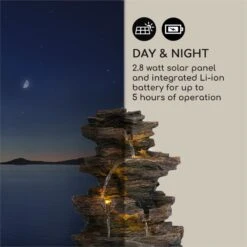 Messina Kaskadenbrunnen Solarbrunnen Gartenbrunnen Akku Solarpanel LED -Klarstein Verkaufs 10034734 yy 0007 logo Blumfeldt Messina Kaskadenbrunnen