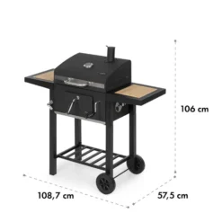 Meat Machine Holzkohlegrill BBQ 45x32,5cm Thermometer Bodenrollen -Klarstein Verkaufs 10034819 yy 0009 logo Klarstein Meat Machine Holzkohlegrill schwarz