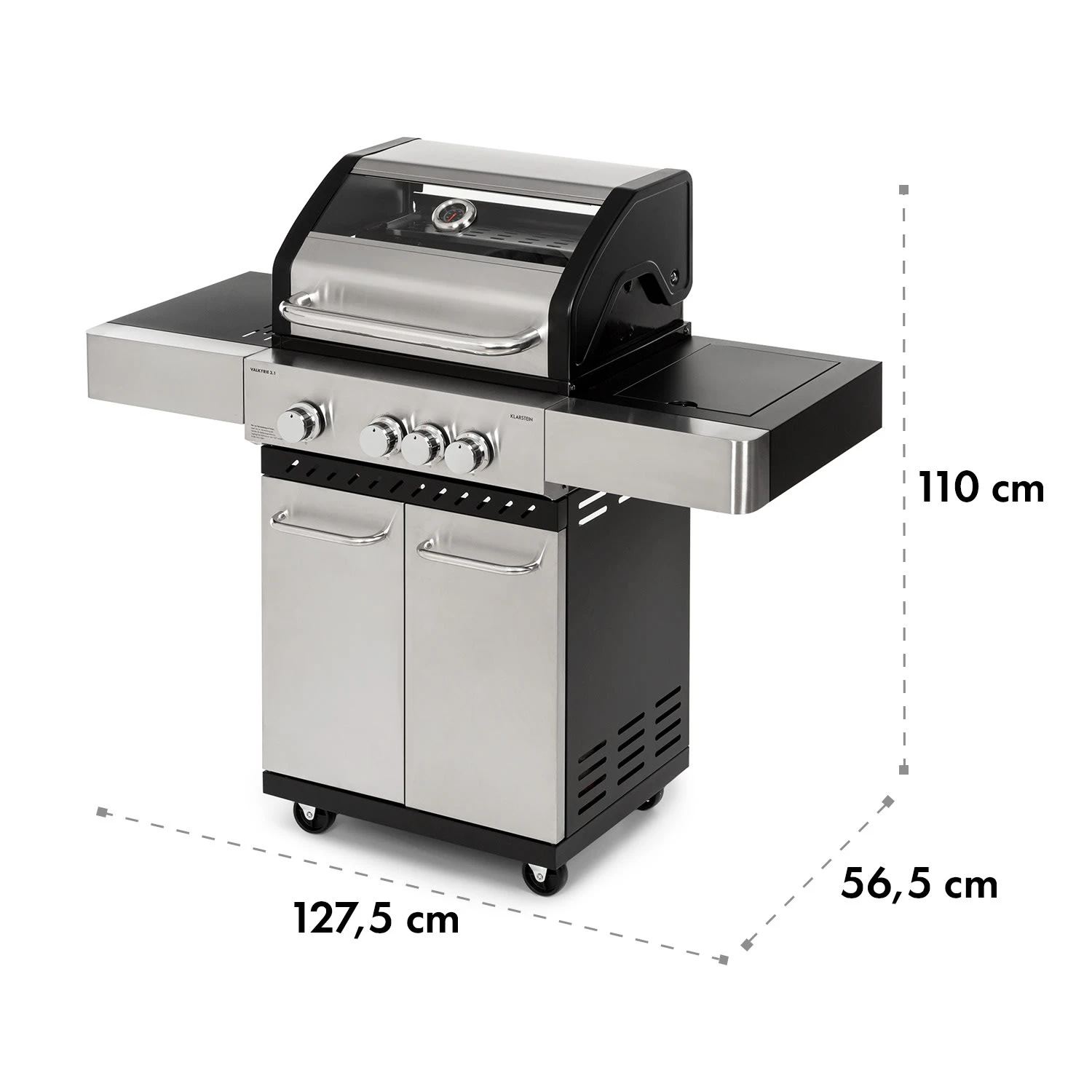 Valkyrie Gasgrill 3x3,2 + 2,9 kW Sichtfenster 54x42 cm Grill Edelstahl Valkyrie Gasgrill 3x3,2 + 2,9 KW Sichtfenster 54x42 Cm Grill Edelstahl -Klarstein Verkaufs 10034845 yy 0010 logo Klarstein Valkyrie Gasgrill 3plus1 Brenner Edelstahl