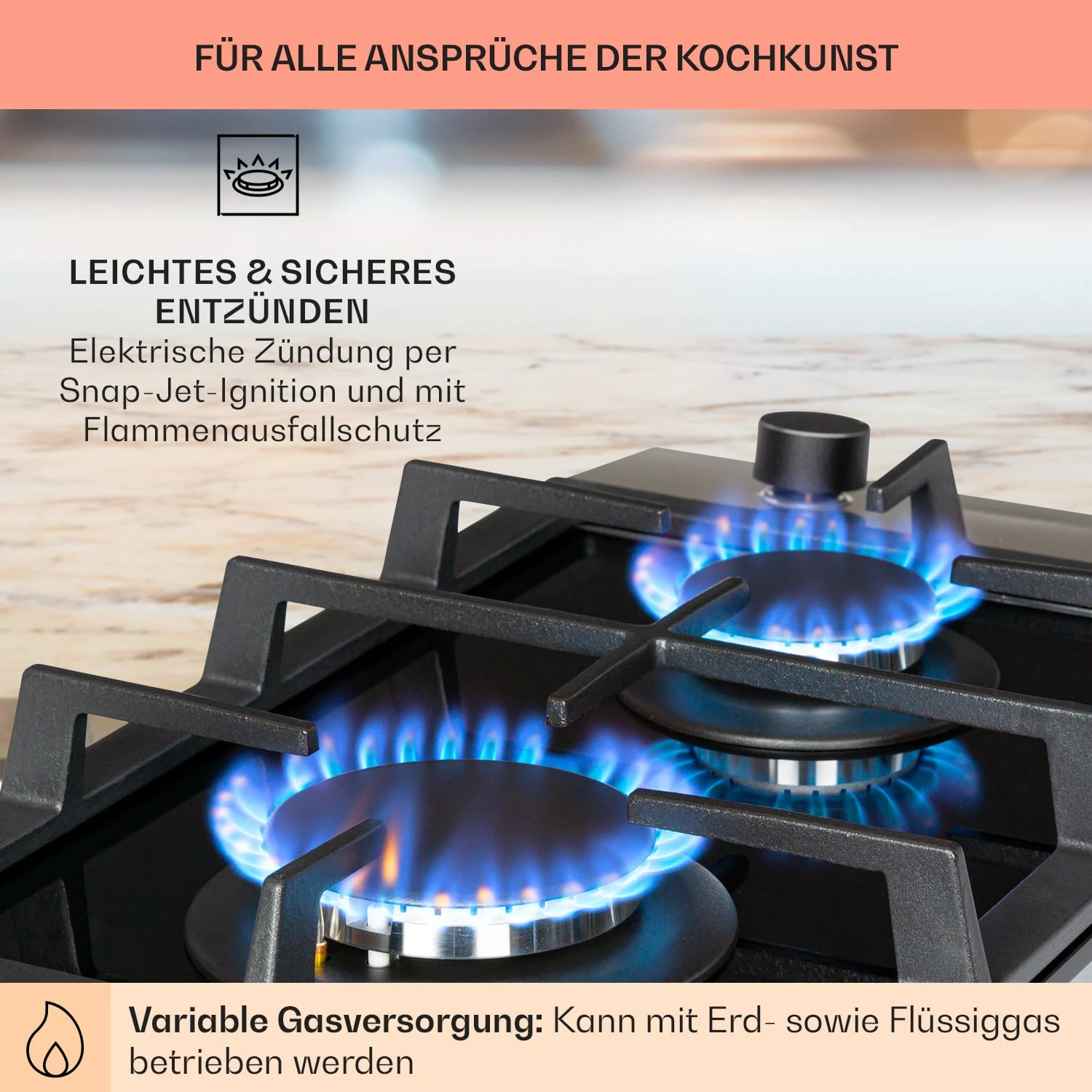Alchemist Domino Gaskochfeld 2-flammig Aluminium-Brenner Glaskeramik Alchemist Domino Gaskochfeld 2-flammig Aluminium-Brenner Glaskeramik -Klarstein Verkaufs 10034968 de 0005 usp