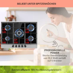 Alchemist 5 Zonen Gaskochfeld Aluminium-Brenner Glaskeramik Schwarz -Klarstein Verkaufs 10034970 de 0003 usp