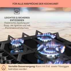 Alchemist 5 Zonen Gaskochfeld Aluminium-Brenner Glaskeramik Schwarz -Klarstein Verkaufs 10034970 de 0005 usp