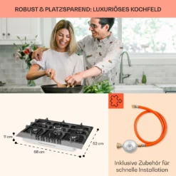 Alchemist 5 Zonen Gaskochfeld Aluminium-Brenner Glaskeramik Schwarz -Klarstein Verkaufs 10034970 de 0006 usp