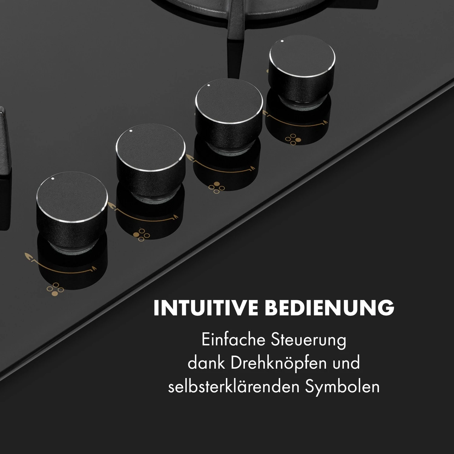 Goldflame 4 Gaskochfeld 4-flammig Messing-Brenner Glaskeramik schwarz Goldflame 4 Gaskochfeld 4-flammig Messing-Brenner Glaskeramik Schwarz -Klarstein Verkaufs 10034972 de 0004 logo