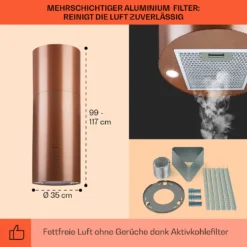 Beretta Inselabzugshaube Ø35cm Ab-/Umluft 650m³/h LED Aktivkohlefilter -Klarstein Verkaufs 10035166 de 0005 usp